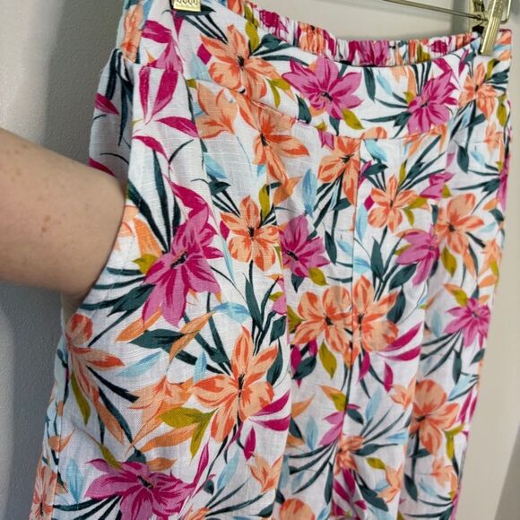 Jessica Simpson Tropical Floral Linen Flowy Wide Leg Pants - Picture 9 of 16